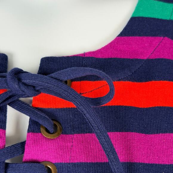 Lands End Top Women Large 14-16 Colorful Striped Cotton Lace-up Tunic Resortwear - Picture 3 of 16